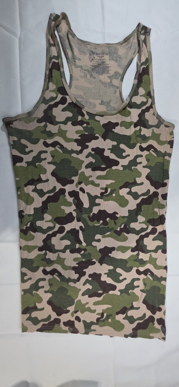 No Boundaries RN 52469 Green Camo Ribbed Tank Top Women's Size XXL Sku 0328
